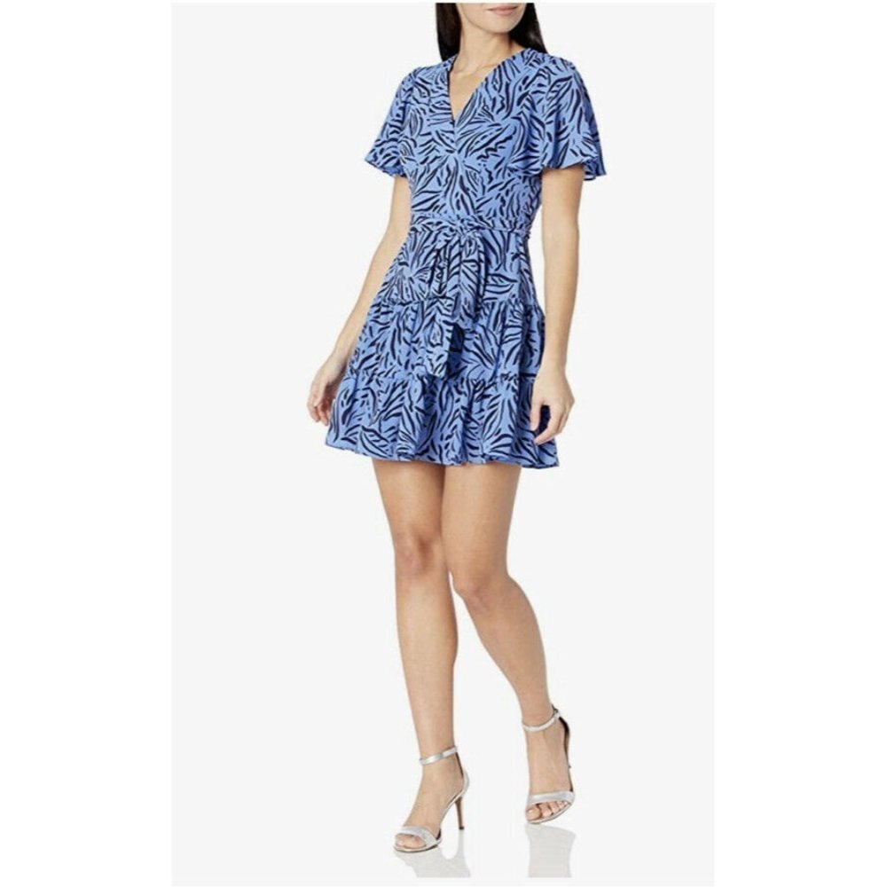 Eliza J Woman’s Faux Wrap Flutter Sleeve Dress‎ Blue SZ 4